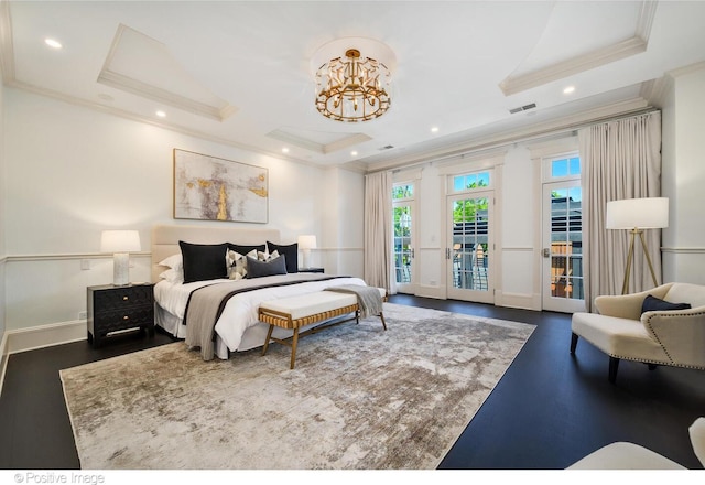 2015 N Howe St, Chicago, IL 60614 - bedroom featuring crown molding, access to outside, wood finished floors, recessed lighting, and baseboards