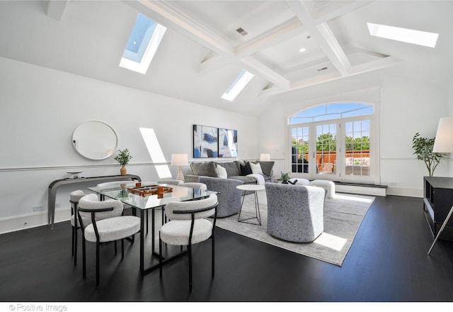 2015 N Howe St, Chicago, IL 60614 - dining room featuring a skylight, beamed ceiling, dark wood finished floors, baseboards, and baseboard heating