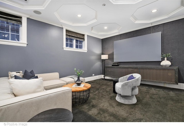 2015 N Howe St, Chicago, IL 60614 - cinema featuring crown molding, baseboards, recessed lighting, and carpet flooring
