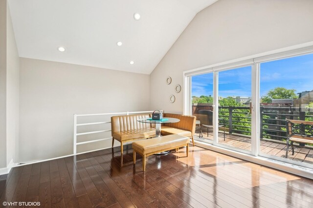 1444 N Bosworth Ave Unit 3S, Chicago, IL 60642 - dining room featuring wood-type flooring, high vaulted ceiling, and recessed lighting