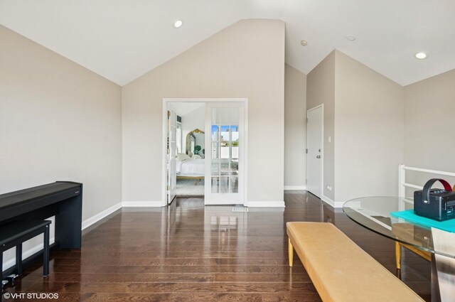 1444 N Bosworth Ave Unit 3S, Chicago, IL 60642 - corridor with wood finished floors, high vaulted ceiling, baseboards, and recessed lighting