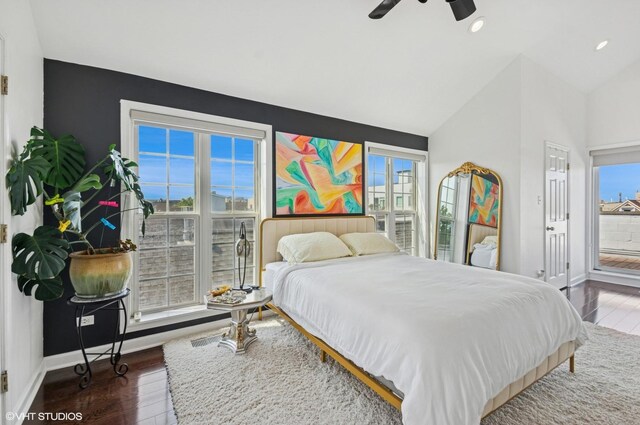 1444 N Bosworth Ave Unit 3S, Chicago, IL 60642 - bedroom featuring wood finished floors, baseboards, recessed lighting, a ceiling fan, and access to exterior