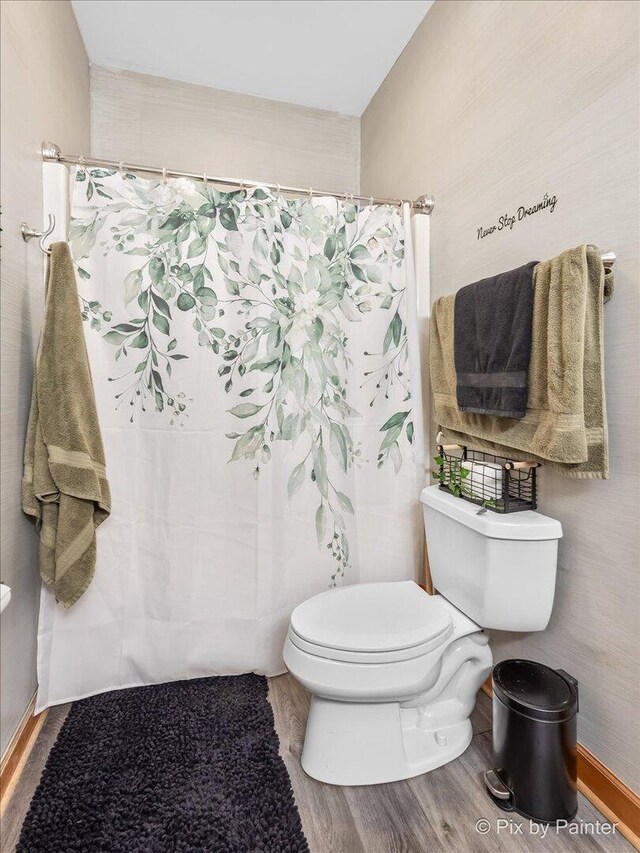 3609 Sagebrush Ct, Johnsburg, IL 60051 - full bath with toilet, wood finished floors, and curtained shower