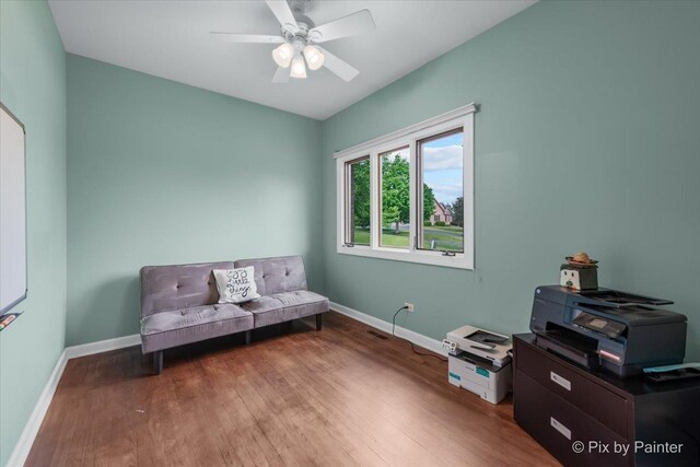 3609 Sagebrush Ct, Johnsburg, IL 60051 - sitting room featuring wood finished floors, baseboards, and ceiling fan
