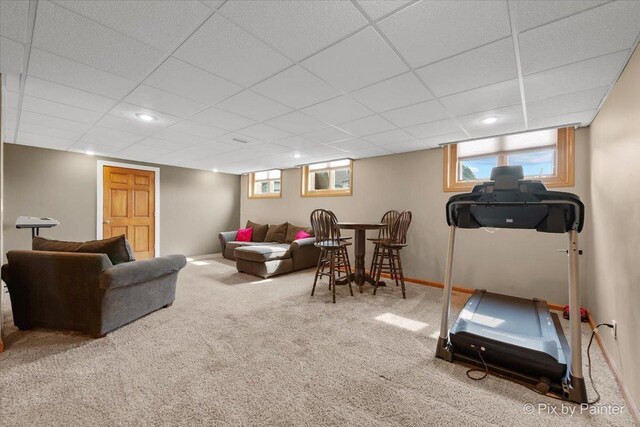 3609 Sagebrush Ct, Johnsburg, IL 60051 - workout area with carpet, a paneled ceiling, recessed lighting, and baseboards