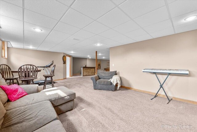 3609 Sagebrush Ct, Johnsburg, IL 60051 - carpeted living area with baseboards, a drop ceiling, and recessed lighting