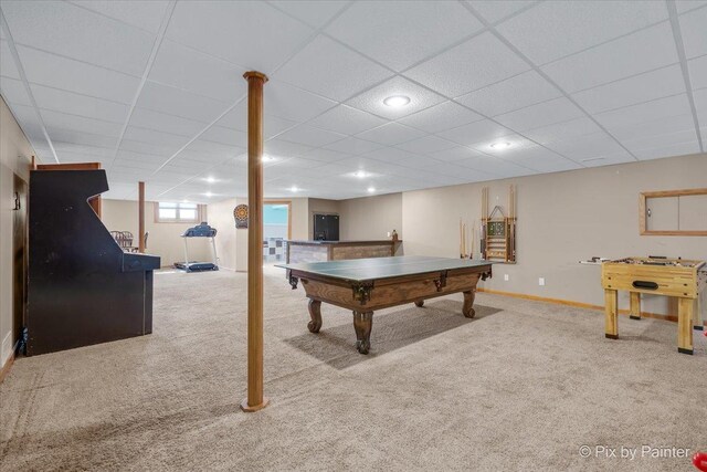 3609 Sagebrush Ct, Johnsburg, IL 60051 - recreation room with carpet floors, baseboards, a drop ceiling, pool table, and recessed lighting