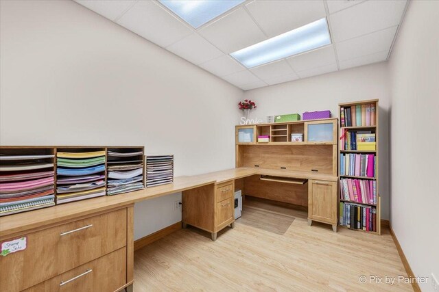 3609 Sagebrush Ct, Johnsburg, IL 60051 - unfurnished office featuring built in study area, light wood-style floors, a paneled ceiling, and baseboards