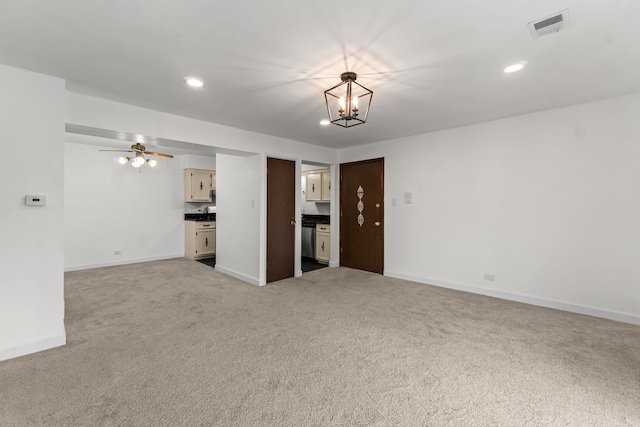 4829 W 109th St Unit 301, Oak Lawn, IL 60453 - unfurnished living room with carpet flooring, baseboards, recessed lighting, and a chandelier