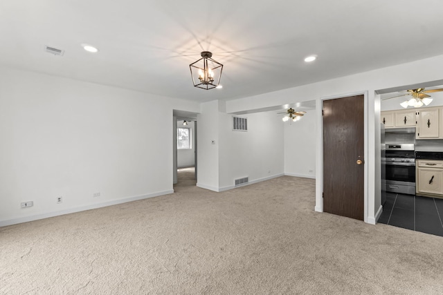 4829 W 109th St Unit 301, Oak Lawn, IL 60453 - unfurnished living room featuring carpet floors, ceiling fan, a chandelier, recessed lighting, and baseboards