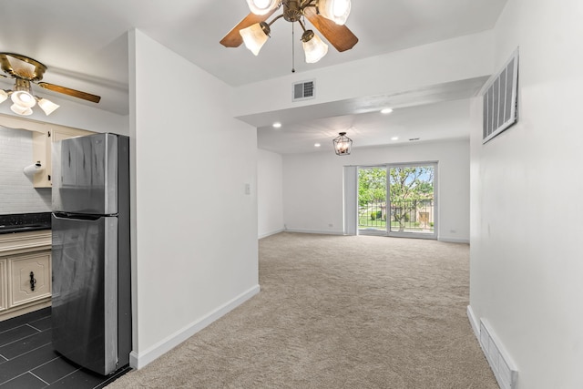 4829 W 109th St Unit 301, Oak Lawn, IL 60453 - unfurnished living room featuring a ceiling fan, dark carpet, baseboards, and recessed lighting