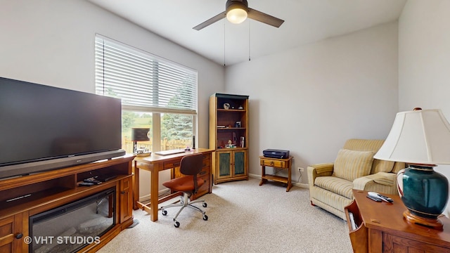 2217 Tyler Trl, Mchenry, IL 60051 - office area featuring ceiling fan, light carpet, and baseboards
