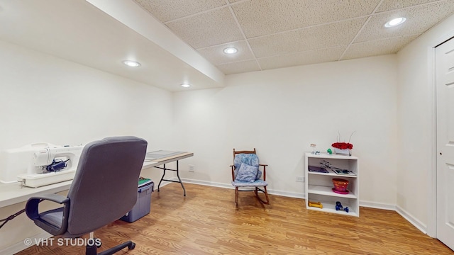 2217 Tyler Trl, Mchenry, IL 60051 - office with a drop ceiling, light wood-type flooring, recessed lighting, and baseboards