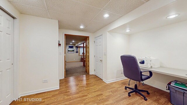 2217 Tyler Trl, Mchenry, IL 60051 - office featuring a paneled ceiling, wood finished floors, recessed lighting, and baseboards