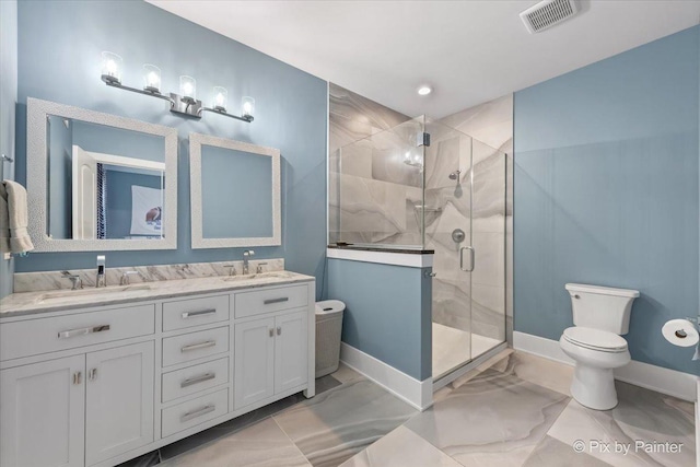 1044 Redbud Ln, Sugar Grove, IL 60554 - bathroom with double vanity, a shower stall, and marble look tiles