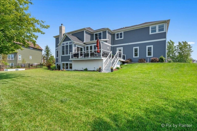 1044 Redbud Ln, Sugar Grove, IL 60554 - back of house featuring a chimney, stairway, and a deck
