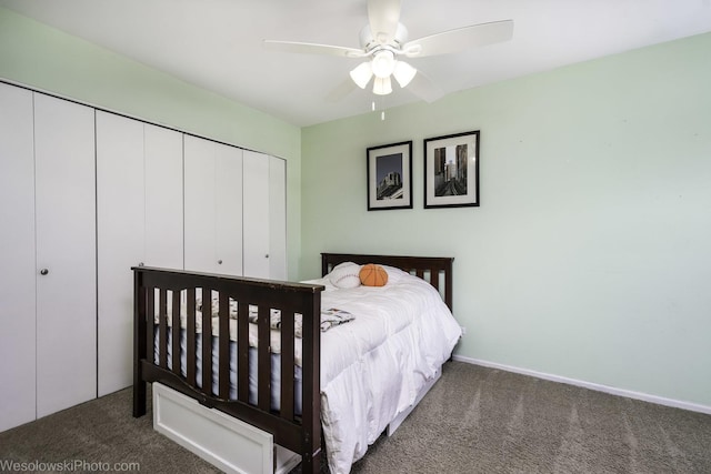 3315 N Racine Ave Unit E, Chicago, IL 60657 - bedroom with carpet flooring, a closet, and a ceiling fan