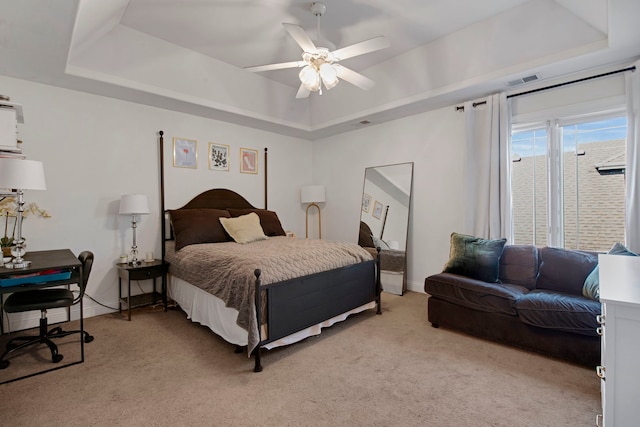 785 N Emroy Ave, Elmhurst, IL 60126 - bedroom with a tray ceiling, light colored carpet, baseboards, and ceiling fan