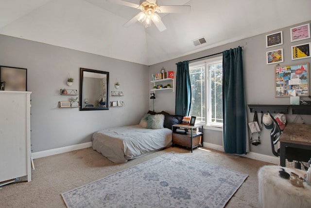 785 N Emroy Ave, Elmhurst, IL 60126 - carpeted bedroom with baseboards, vaulted ceiling, and ceiling fan