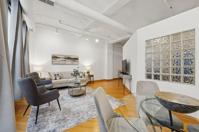 633 S Plymouth Ct Unit 607, Chicago, IL 60605 - living area featuring rail lighting and wood finished floors