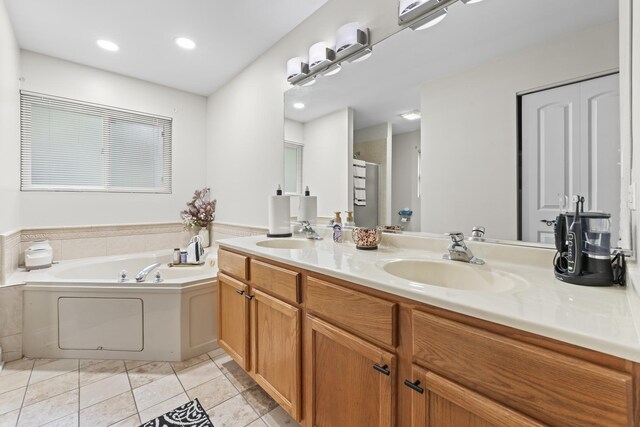 5225 Nicholas Ct, Oak Forest, IL 60452 - full bathroom with double vanity, a garden tub, recessed lighting, and tile patterned flooring