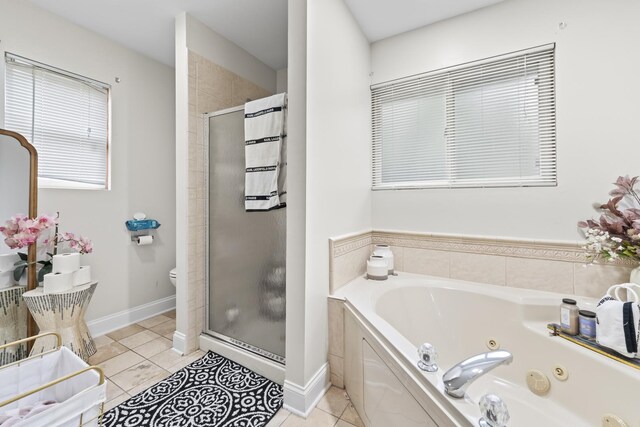 5225 Nicholas Ct, Oak Forest, IL 60452 - bathroom with a stall shower, a tub with jets, tile patterned floors, and toilet