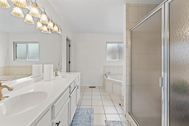 5225 Nicholas Ct, Oak Forest, IL 60452 - full bath with a garden tub, double vanity, tile patterned floors, a shower stall, and plenty of natural light