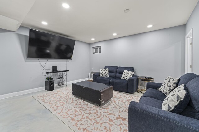 5225 Nicholas Ct, Oak Forest, IL 60452 - living room with recessed lighting, concrete floors, and baseboards