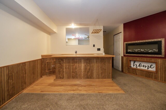 218 Partridge Ct, Algonquin, IL 60102 - bar area featuring light carpet, wooden walls, and a wainscoted wall
