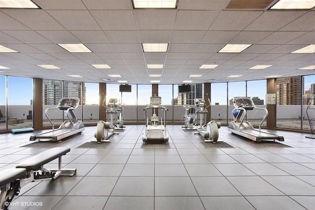233 E 13th St Unit 601, Chicago, IL 60605 - workout area featuring plenty of natural light, expansive windows, and a paneled ceiling