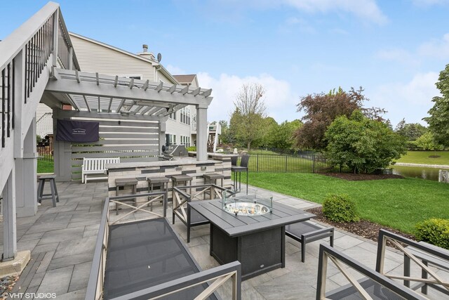 2758 Palm Springs Ln, Aurora, IL 60502 - view of patio / terrace featuring a fire pit, a pergola, and a water view