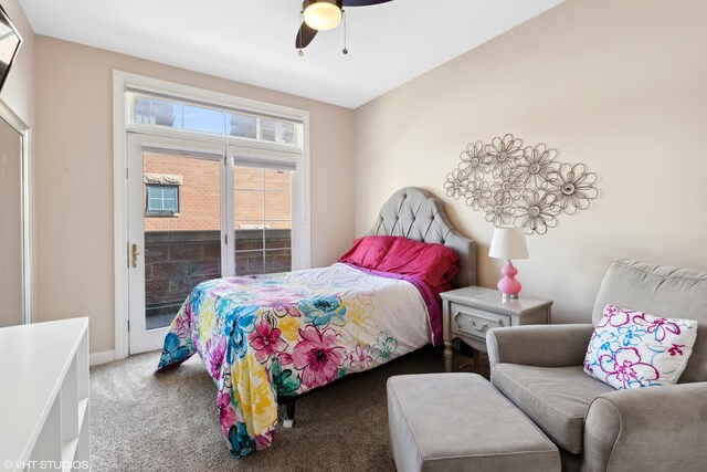 362 W Huron St Unit B, Chicago, IL 60654 - bedroom featuring access to outside, carpet floors, a ceiling fan, and baseboards