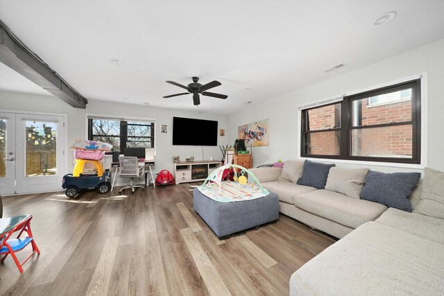4854 W Addison St, Chicago, IL 60641 - living area with wood finished floors and a ceiling fan