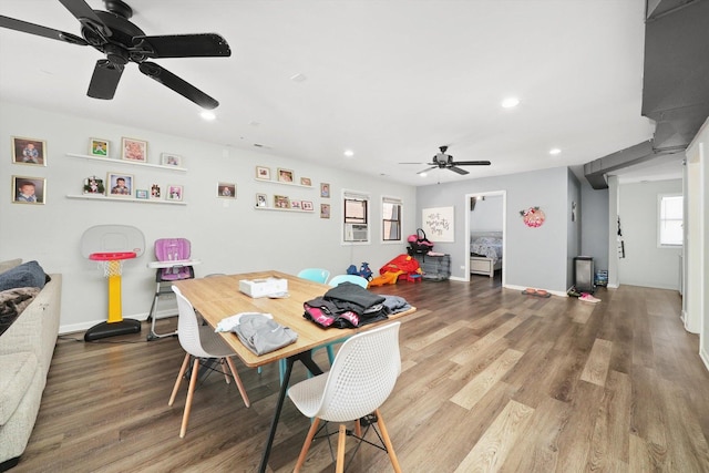 4854 W Addison St, Chicago, IL 60641 - dining space with ceiling fan, recessed lighting, wood finished floors, and baseboards