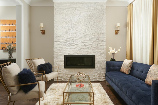 1617 N Bell Ave, Chicago, IL 60647 - living area with dark wood-style flooring and a fireplace
