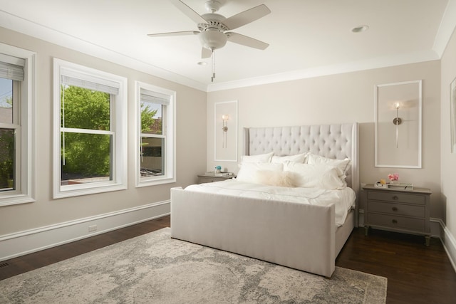 1617 N Bell Ave, Chicago, IL 60647 - bedroom featuring dark wood-style floors, ceiling fan, and ornamental molding