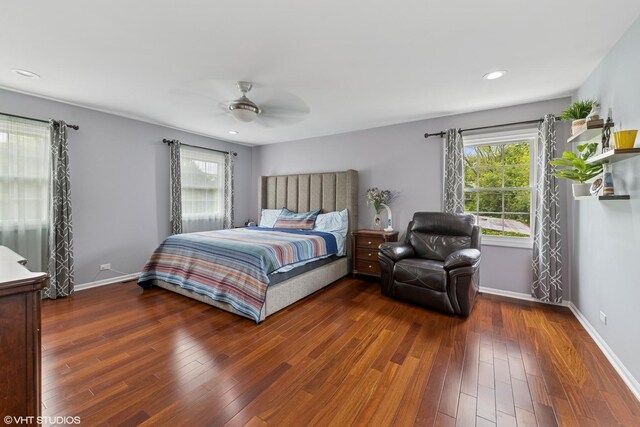 575 County Line Rd, Highland Park, IL 60035 - bedroom featuring baseboards, wood finished floors, a ceiling fan, and recessed lighting