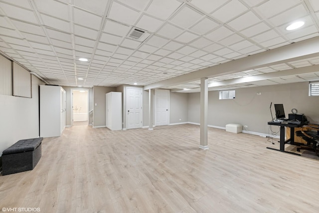 575 County Line Rd, Highland Park, IL 60035 - basement with light wood-style flooring, baseboards, recessed lighting, and an office area