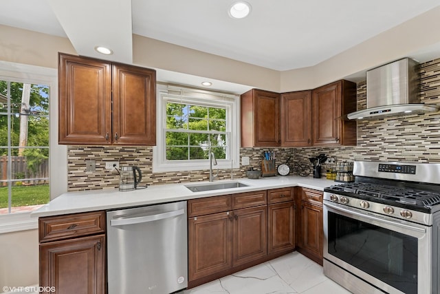 575 County Line Rd, Highland Park, IL 60035 - kitchen with appliances with stainless steel finishes, a sink, light marble finish floors, light countertops, and recessed lighting