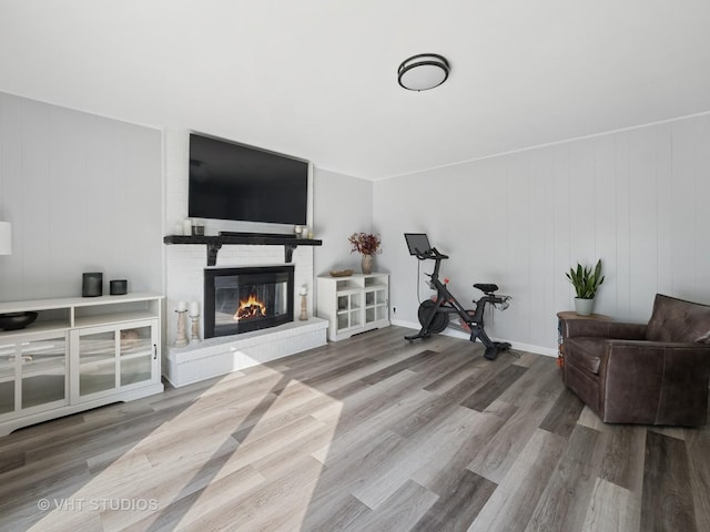 829 Brookside Dr, Bartlett, IL 60103 - workout room featuring wood finished floors and a fireplace