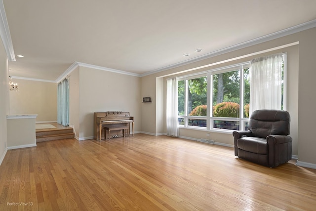 8540 W 119th St, Palos Park, IL 60464 - living area featuring a chandelier, ornamental molding, light wood-style floors, and recessed lighting