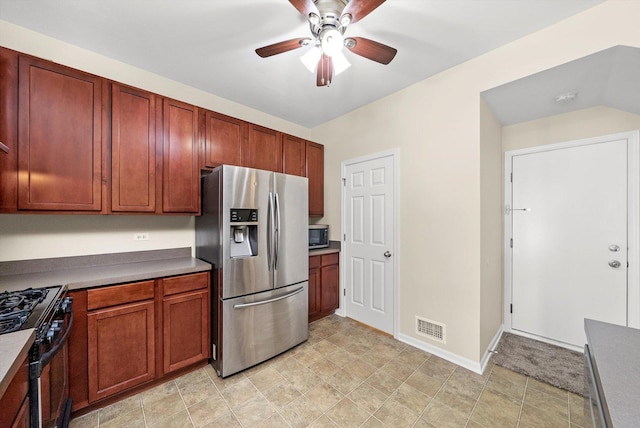 1133 Heron Cir, Joliet, IL 60431 - kitchen featuring stainless steel appliances, ceiling fan, and baseboards
