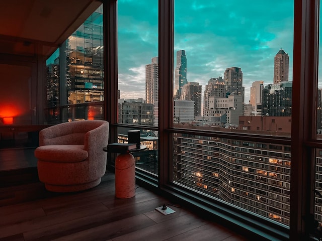 240 E Illinois St Unit 2206, Chicago, IL 60611 - sitting room featuring a view of skyline and wood finished floors