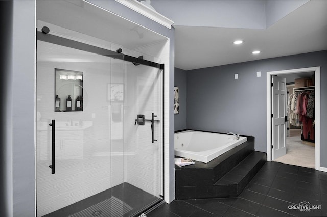 1033 Forest Trl, Sugar Grove, IL 60554 - full bath featuring a bath, a shower stall, a spacious closet, tile patterned flooring, and recessed lighting