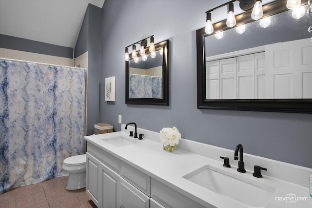 1033 Forest Trl, Sugar Grove, IL 60554 - bathroom featuring double vanity, lofted ceiling, and curtained shower