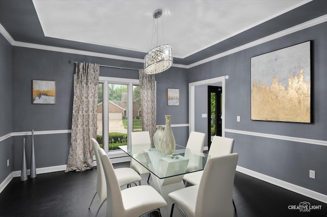 1033 Forest Trl, Sugar Grove, IL 60554 - dining room featuring a chandelier, dark wood-type flooring, and crown molding