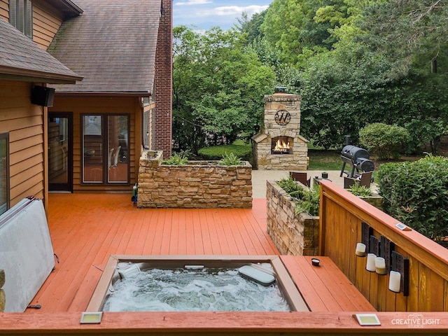 1033 Forest Trl, Sugar Grove, IL 60554 - wooden deck featuring an outdoor stone fireplace