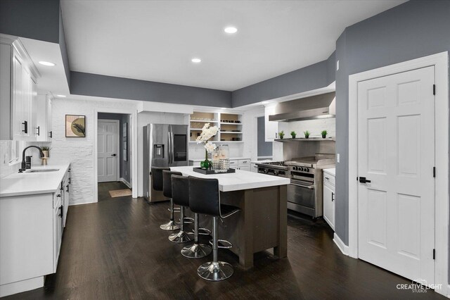 1033 Forest Trl, Sugar Grove, IL 60554 - kitchen featuring open shelves, stainless steel appliances, a center island, light countertops, and recessed lighting