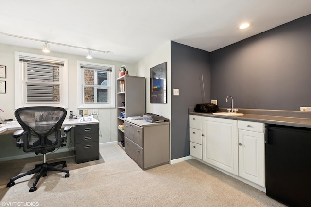 2558 W Cullom Ave, Chicago, IL 60618 - office with light carpet, wet bar, track lighting, and recessed lighting