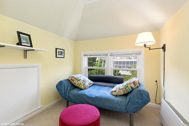 2558 W Cullom Ave, Chicago, IL 60618 - carpeted living area featuring lofted ceiling and baseboards